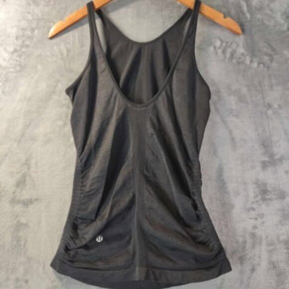 lululemon athletica Tops - Lululemon Black Ruched Tank Top Women's Built-In Bra Athletic Yoga Breathable